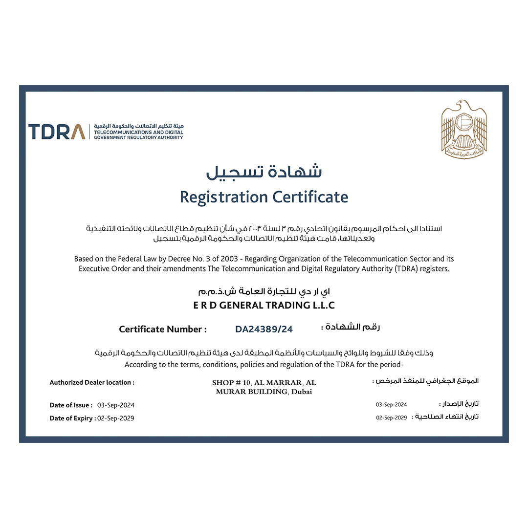 TDRA Registration Certificate – Dubai UAE