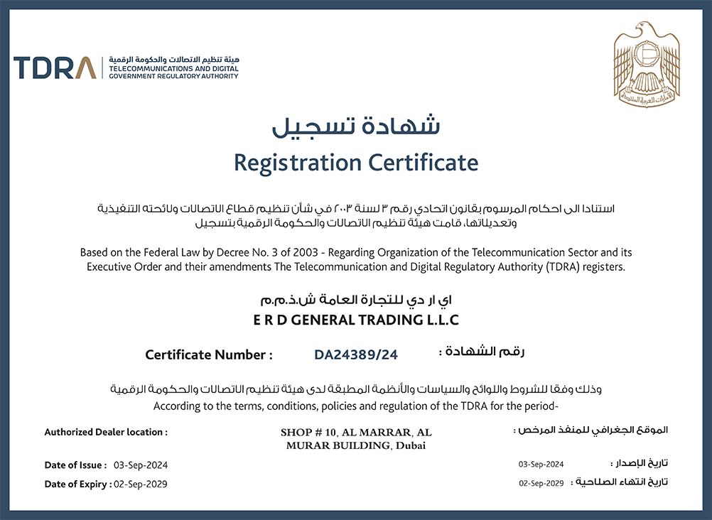 TDRA Registration Certificate – Dubai, UAE